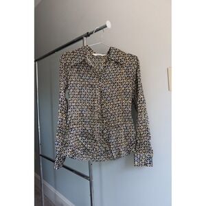 Express 100% Silk Geometric Button Down Shirt Blouse Long Sleeve Women's Small